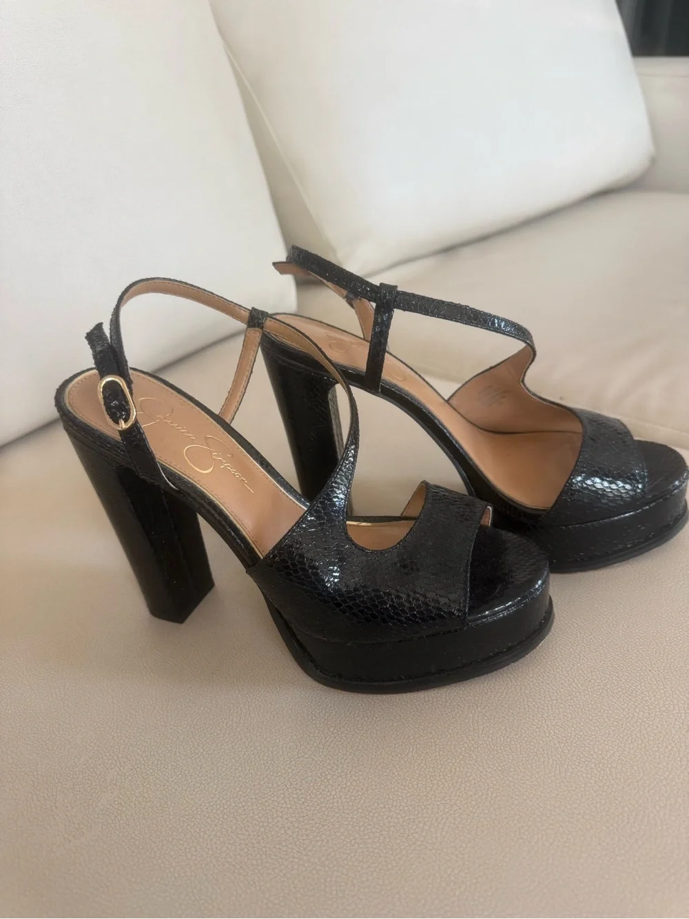 Jessica Simpson Black Textured Platform Slingback Heels