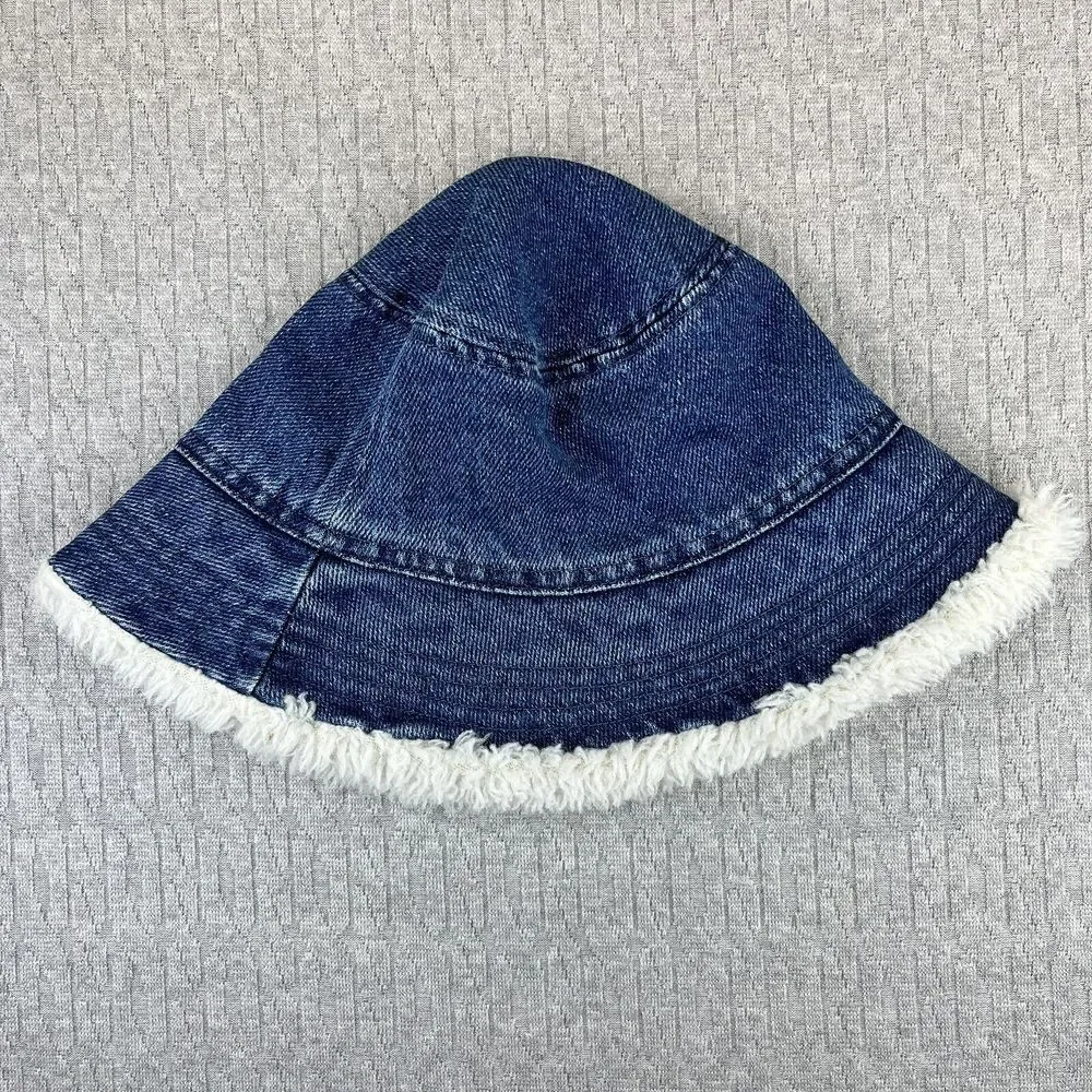 ZARA Women Sherpa Frayed Bucket Hat (M) new with tag ‎ blue jean Grupo Inditex