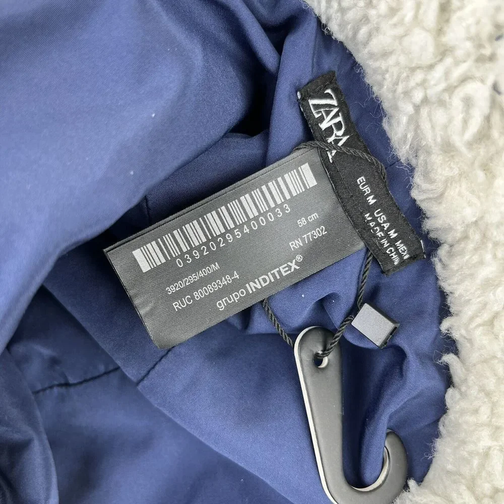 ZARA Women Sherpa Frayed Bucket Hat (M) new with tag ‎ blue jean Grupo Inditex