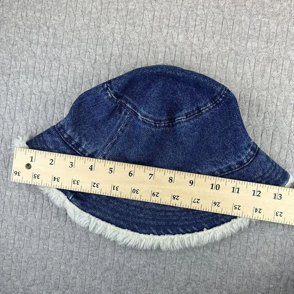 ZARA Women Sherpa Frayed Bucket Hat (M) new with tag ‎ blue jean Grupo Inditex