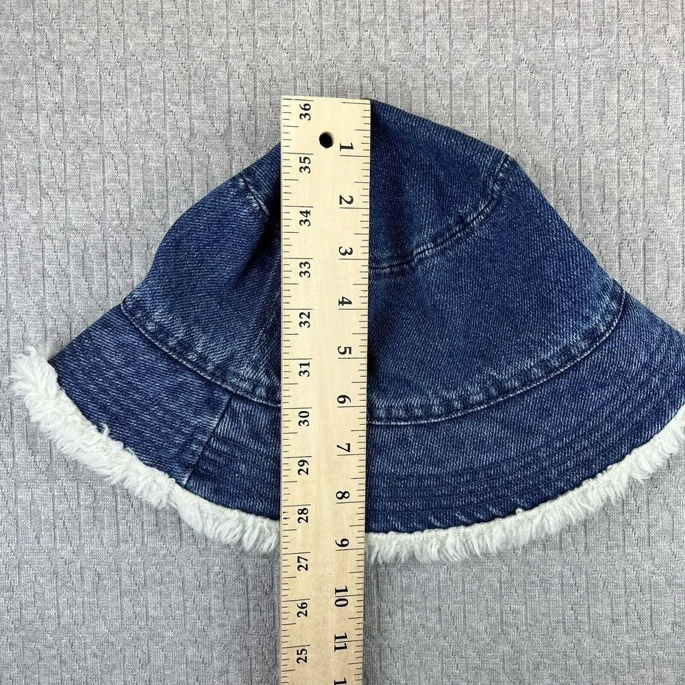 ZARA Women Sherpa Frayed Bucket Hat (M) new with tag ‎ blue jean Grupo Inditex