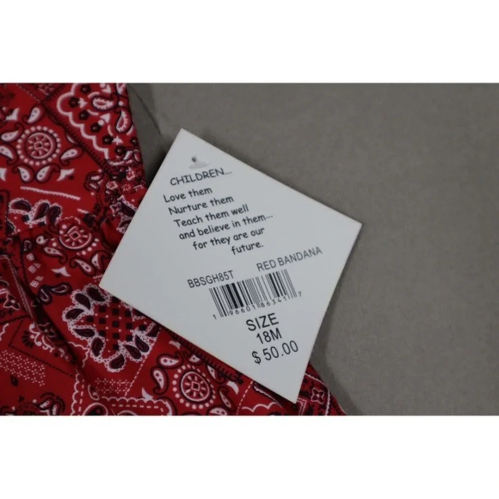 Blueberi Boulevard Baby Girls Bandana Sundress‎ with Gingham Trim - Red Bandana