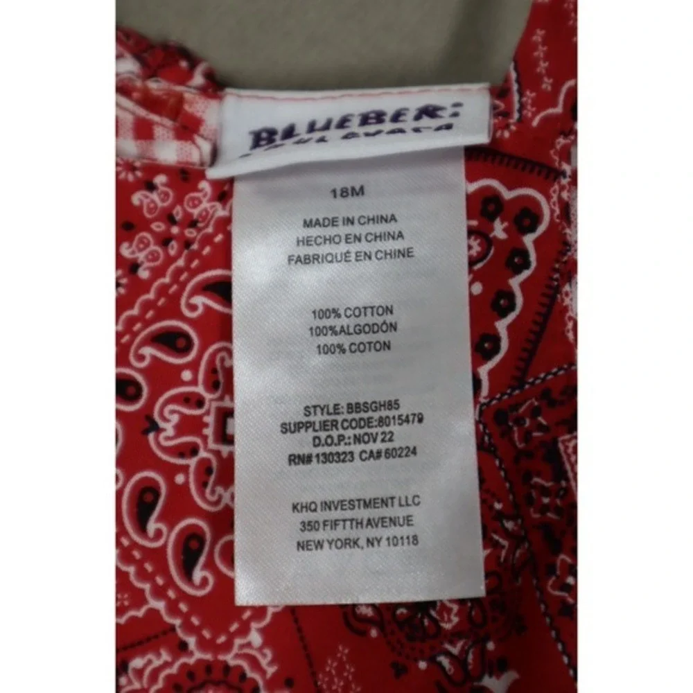 Blueberi Boulevard Baby Girls Bandana Sundress‎ with Gingham Trim - Red Bandana