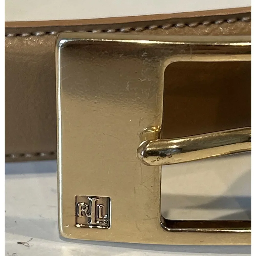 LAUREN by Ralph Lauren Italian Leather camel Belt Sz CLGold Logo Buckle Women