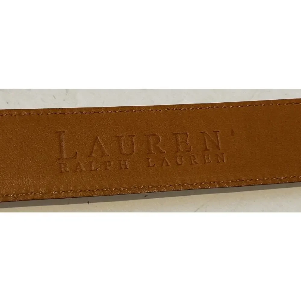 LAUREN by Ralph Lauren Italian Leather camel Belt Sz CLGold Logo Buckle Women