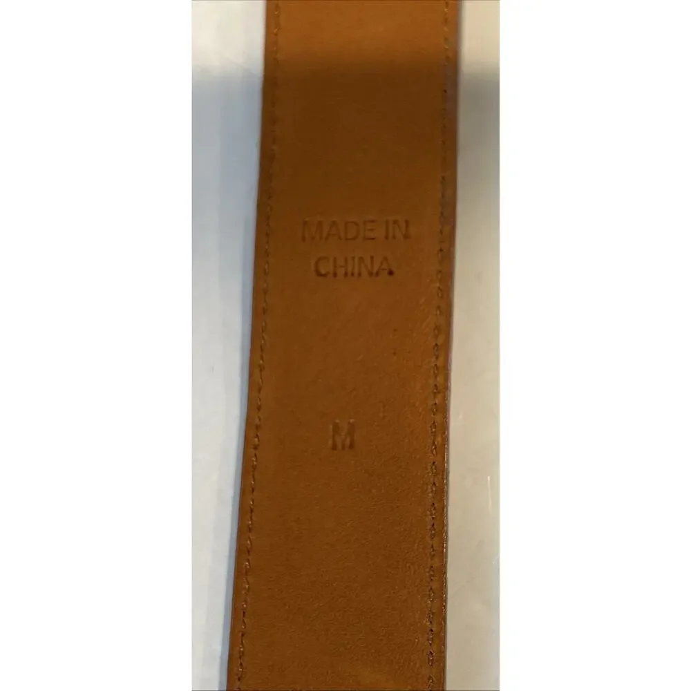 LAUREN by Ralph Lauren Italian Leather camel Belt Sz CLGold Logo Buckle Women