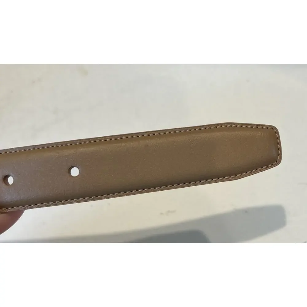 LAUREN by Ralph Lauren Italian Leather camel Belt Sz CLGold Logo Buckle Women
