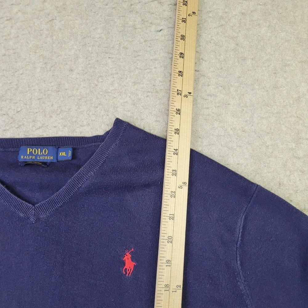 Polo Ralph Lauren V-Neck Sweater Mens 2XL Blue Pima Cotton Long Sleeve Pullover