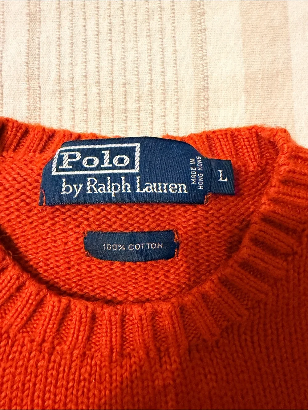 Polo Ralph Lauren Orange 100% Cotton Crewneck Sweater Size L