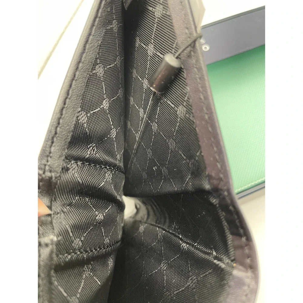 Perry Ellis Portfolio Mens Black Leather Slim Bifold Wallet Tonal Camo Pattern