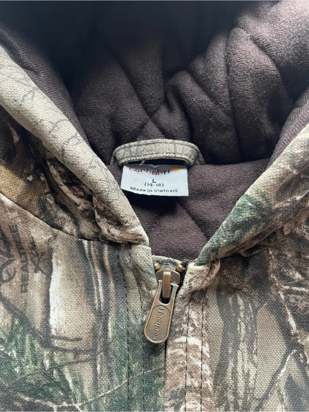 Carhartt Realtree Kids Camo Quilted Hooded Zip Jacket Large Insulated Gorpcore