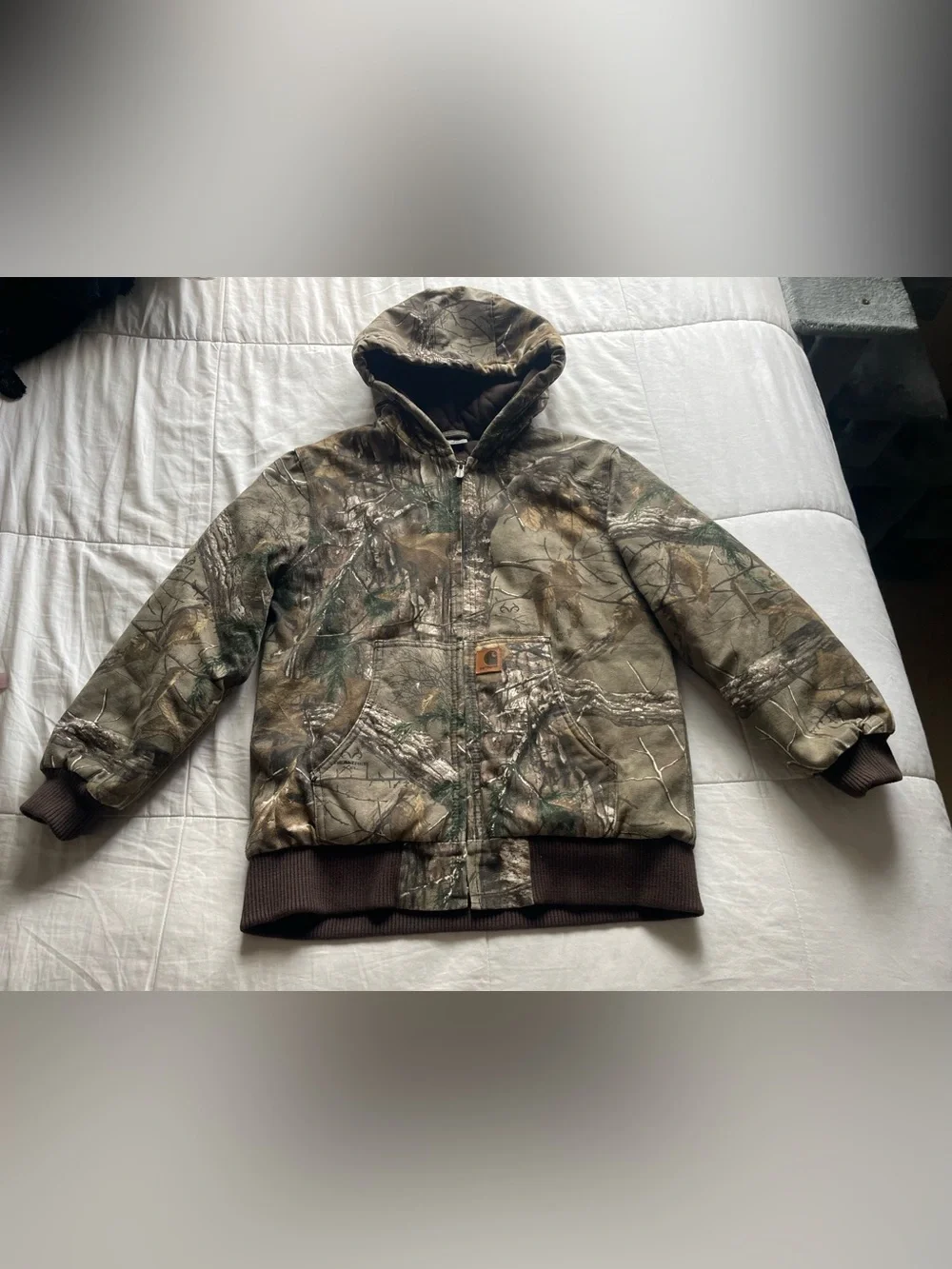 Carhartt Realtree Kids Camo Quilted Hooded Zip Jacket Large Insulated Gorpcore