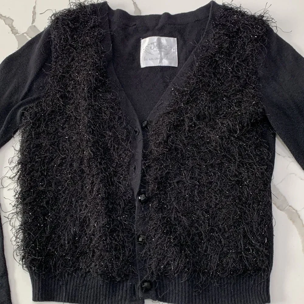 Justice | Black Button Down Fuzzy Girls Cardigan Sweater Size 8