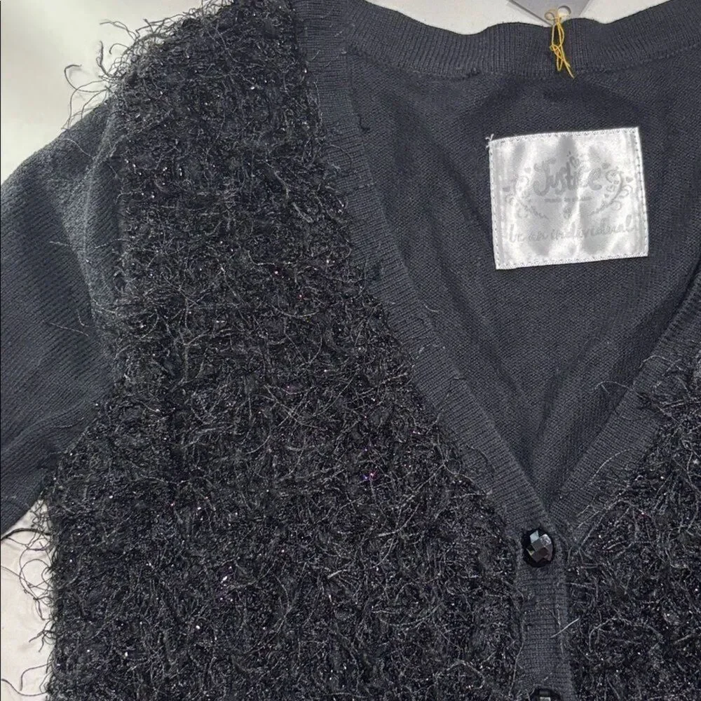 Justice | Black Button Down Fuzzy Girls Cardigan Sweater Size 8