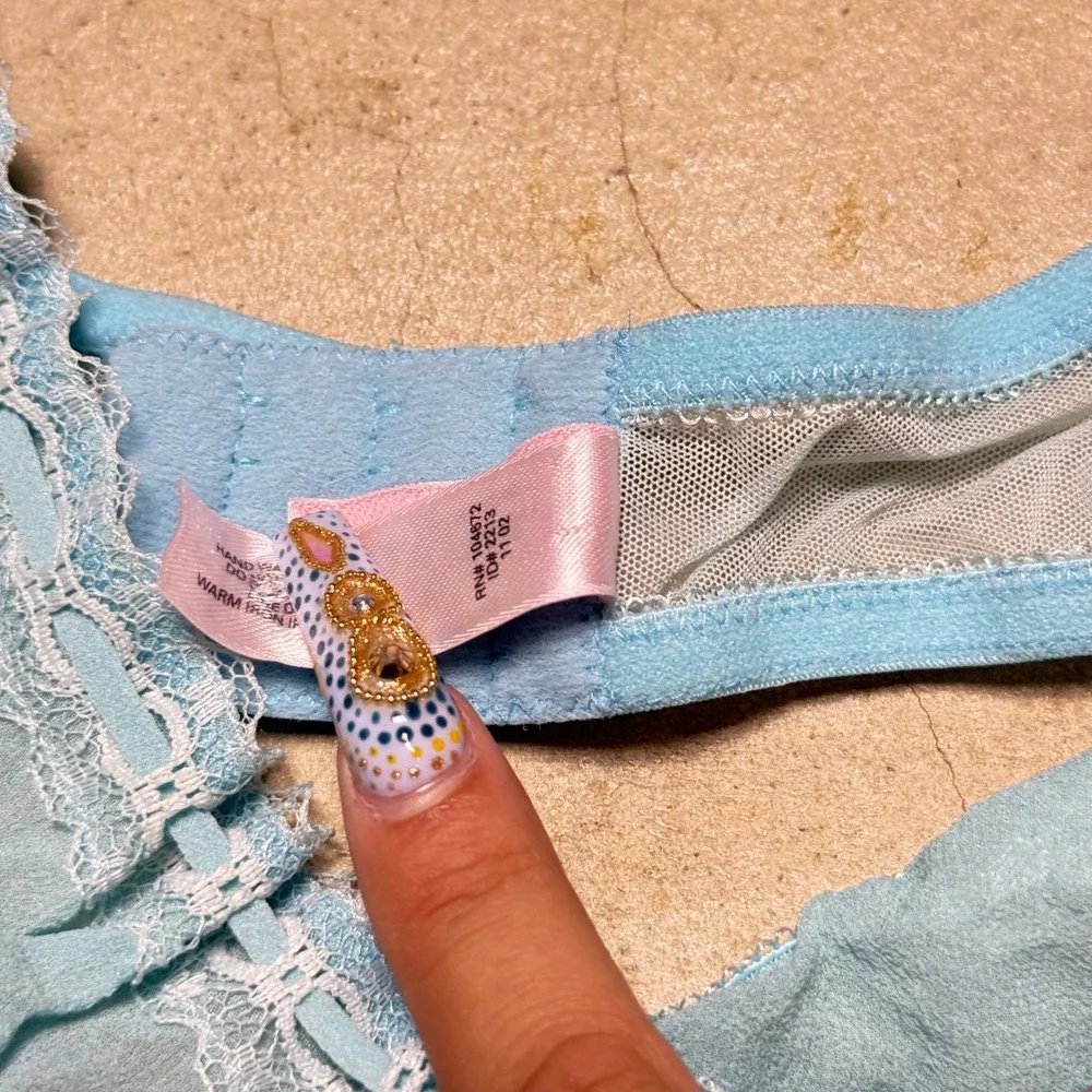 Victoria's Secret Vintage Silk Blue Lace Babydoll Chemise Lingerie Top