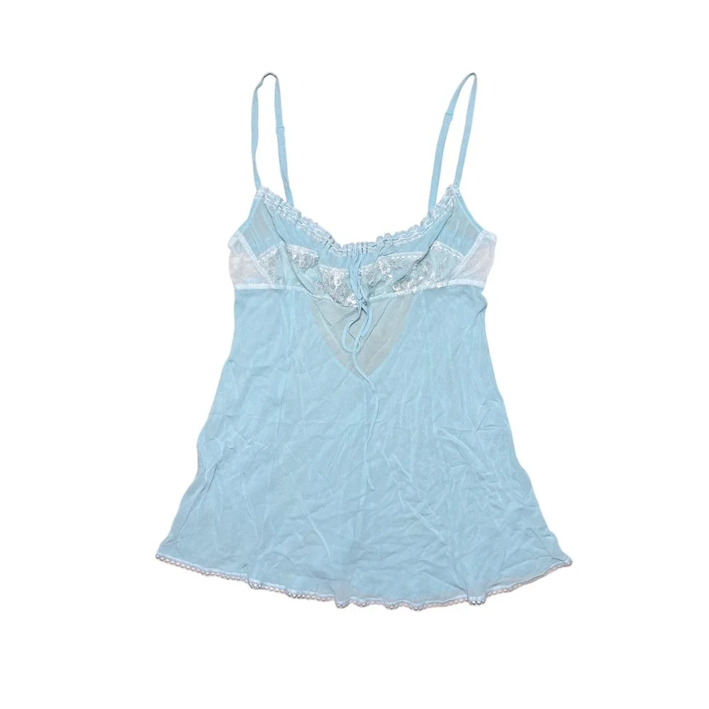 Victoria's Secret Vintage Silk Blue Lace Babydoll Chemise Lingerie Top