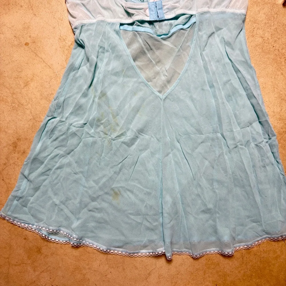 Victoria's Secret Vintage Silk Blue Lace Babydoll Chemise Lingerie Top