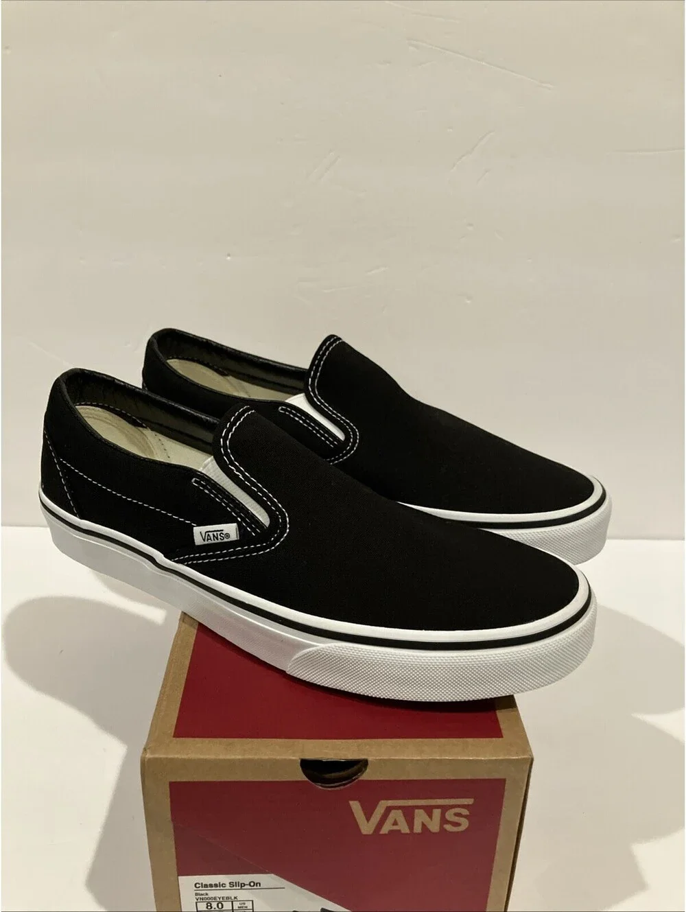 Vans Classic Slip On 'Black White' Canvas Shoes / VN000EYEBLK / Men's Size 8 NEW