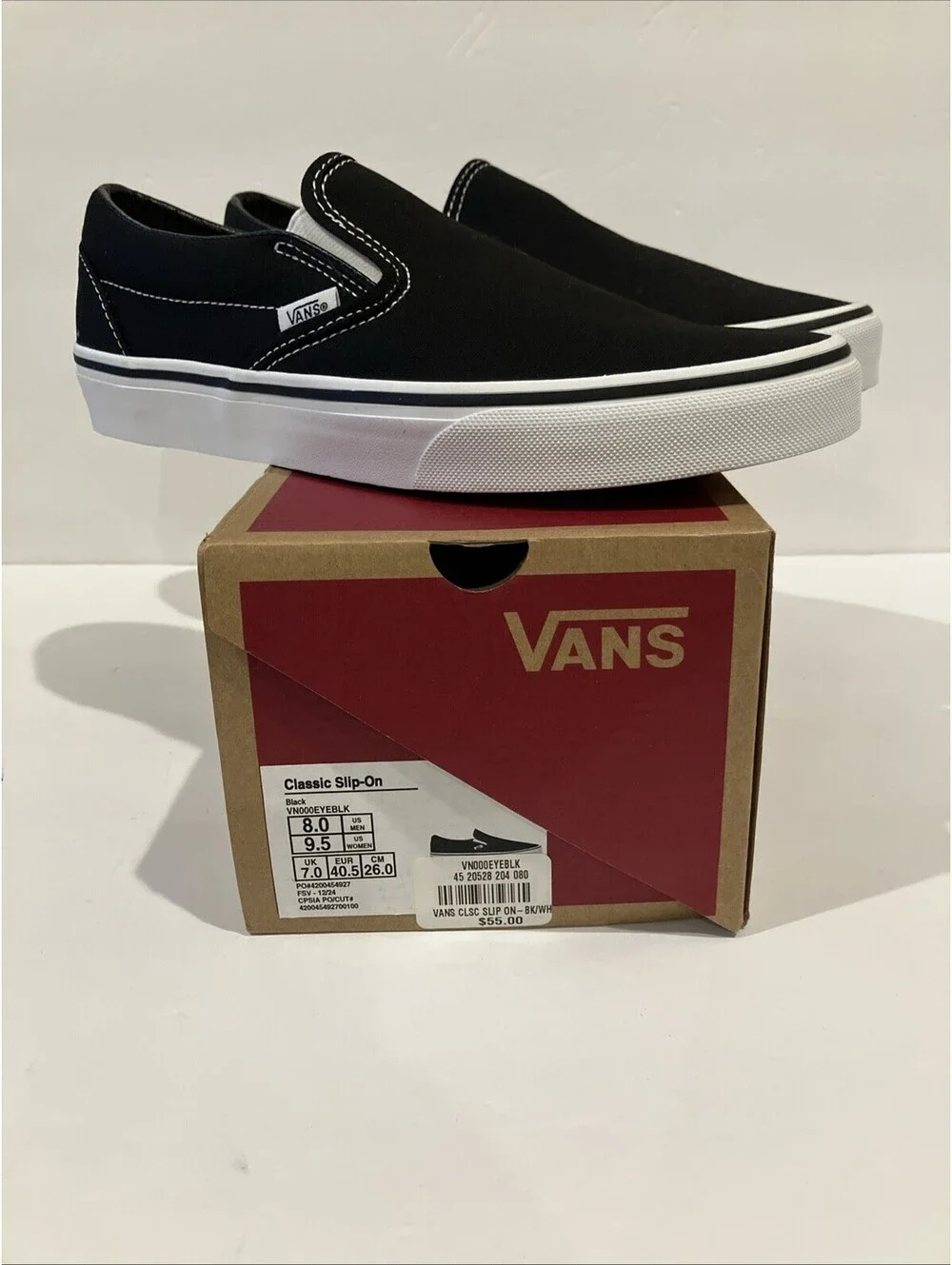 Vans Classic Slip On 'Black White' Canvas Shoes / VN000EYEBLK / Men's Size 8 NEW