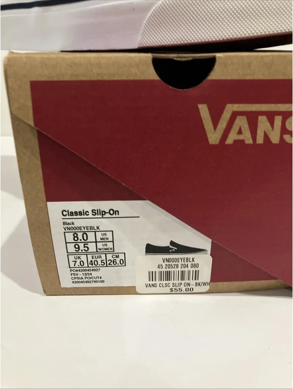 Vans Classic Slip On 'Black White' Canvas Shoes / VN000EYEBLK / Men's Size 8 NEW