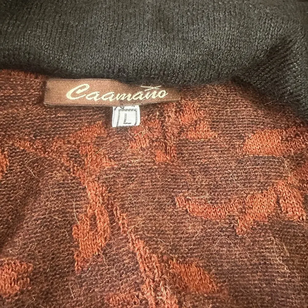 Caamana 100% Peruvian Alpaca Brown Floral Cardigan, Boho, Artisan, Luxury, Large