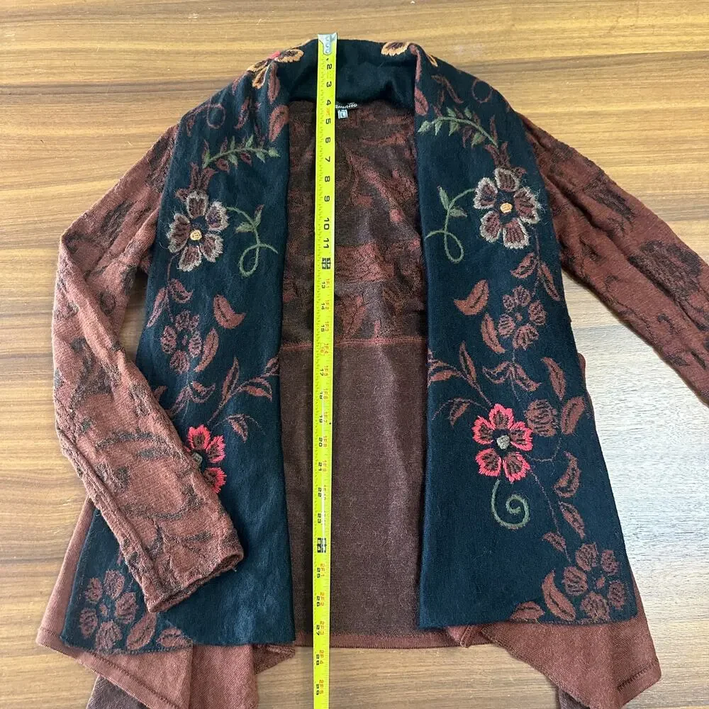 Caamana 100% Peruvian Alpaca Brown Floral Cardigan, Boho, Artisan, Luxury, Large