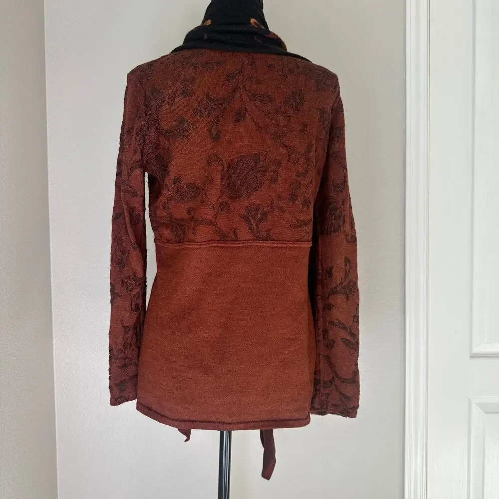 Caamana 100% Peruvian Alpaca Brown Floral Cardigan, Boho, Artisan, Luxury, Large