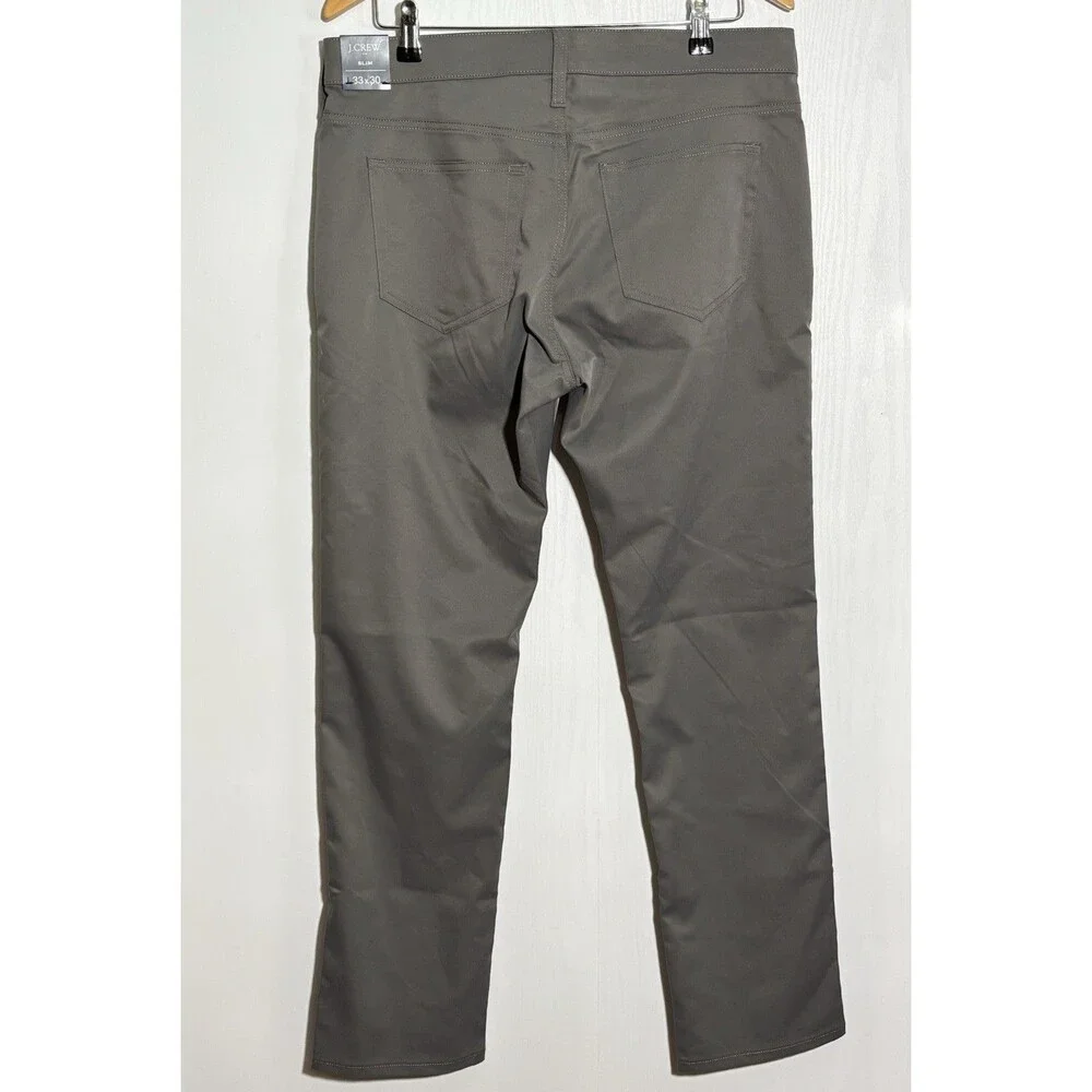 J.Crew Tech Pants Mens 33 30 Gray Slim Fit Flex Chino 5 Pocket Flat Front New