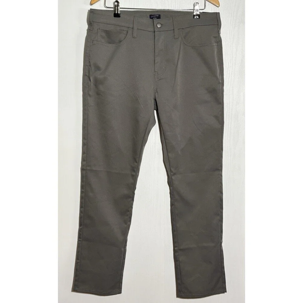 J.Crew Tech Pants Mens 33 30 Gray Slim Fit Flex Chino 5 Pocket Flat Front New
