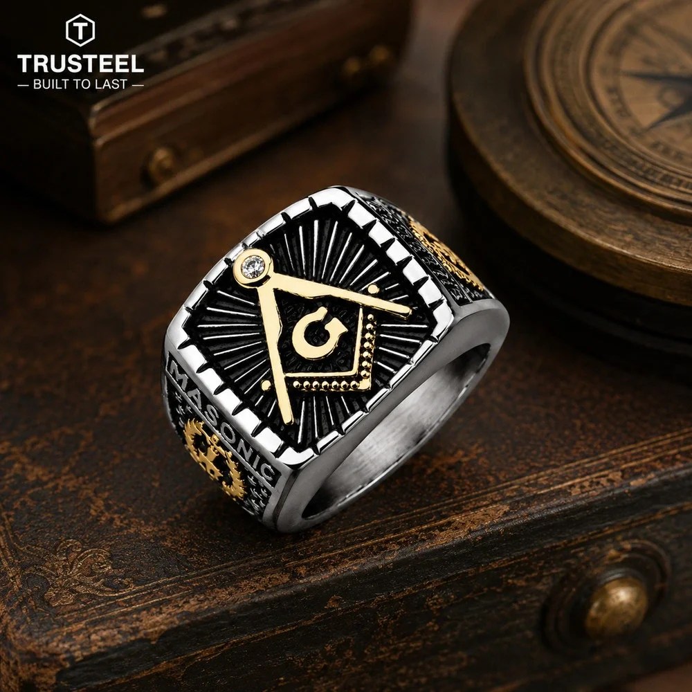 Men’s 316L stainless steel Masonic Ring tarnish resistant hypoallergenic size 12