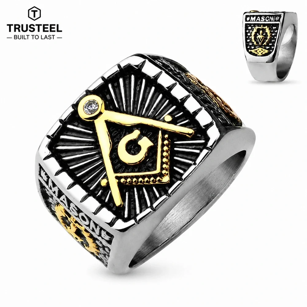 Men’s 316L stainless steel Masonic Ring tarnish resistant hypoallergenic size 12