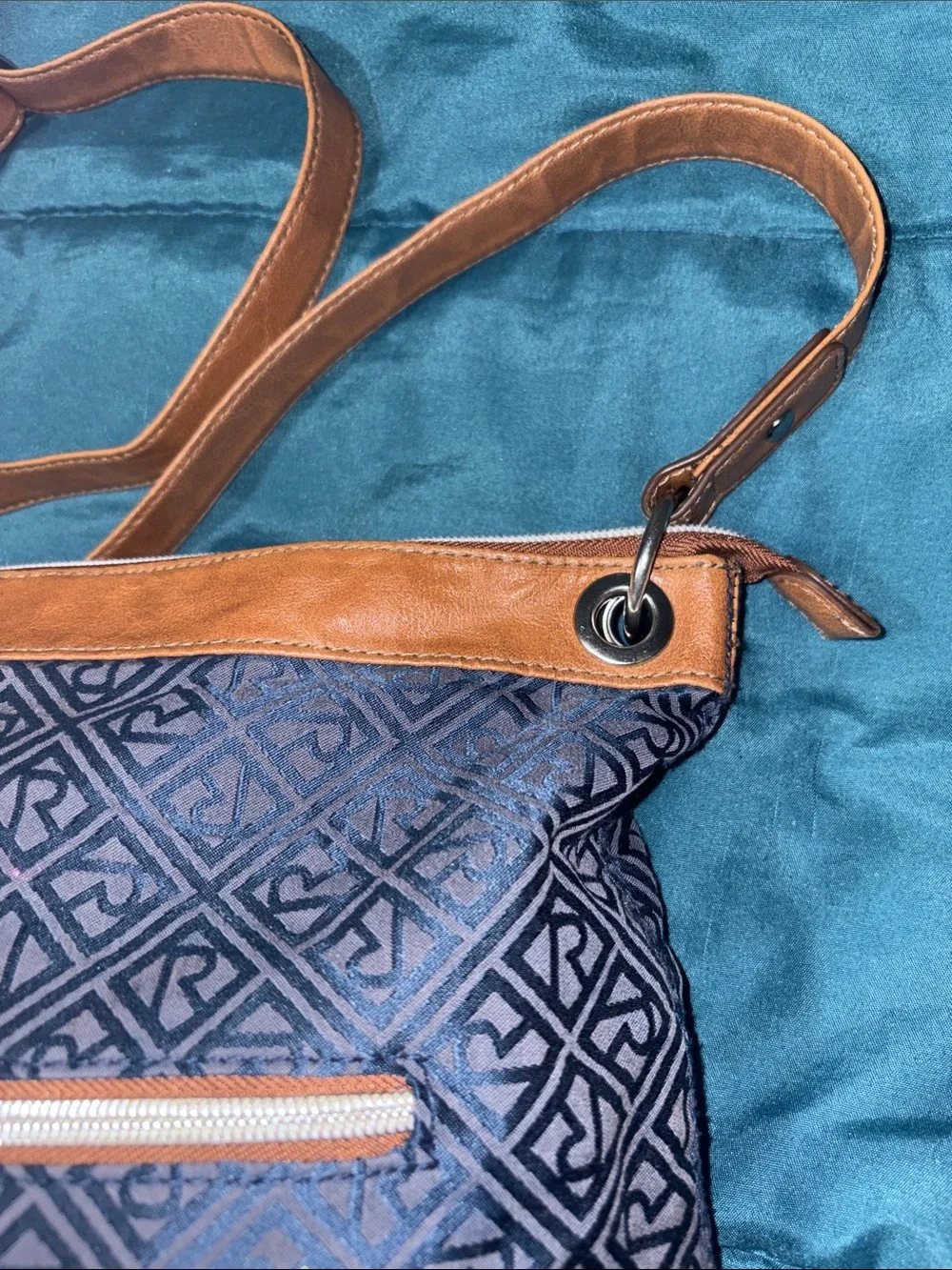 Relic - Denim - Blue Patterned Crossbody Bag w/ Tan Trim