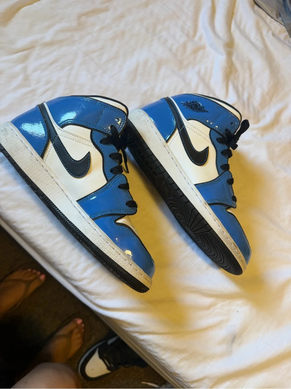 Jordan Kids Patent Blue White Black High-Top Sneakers