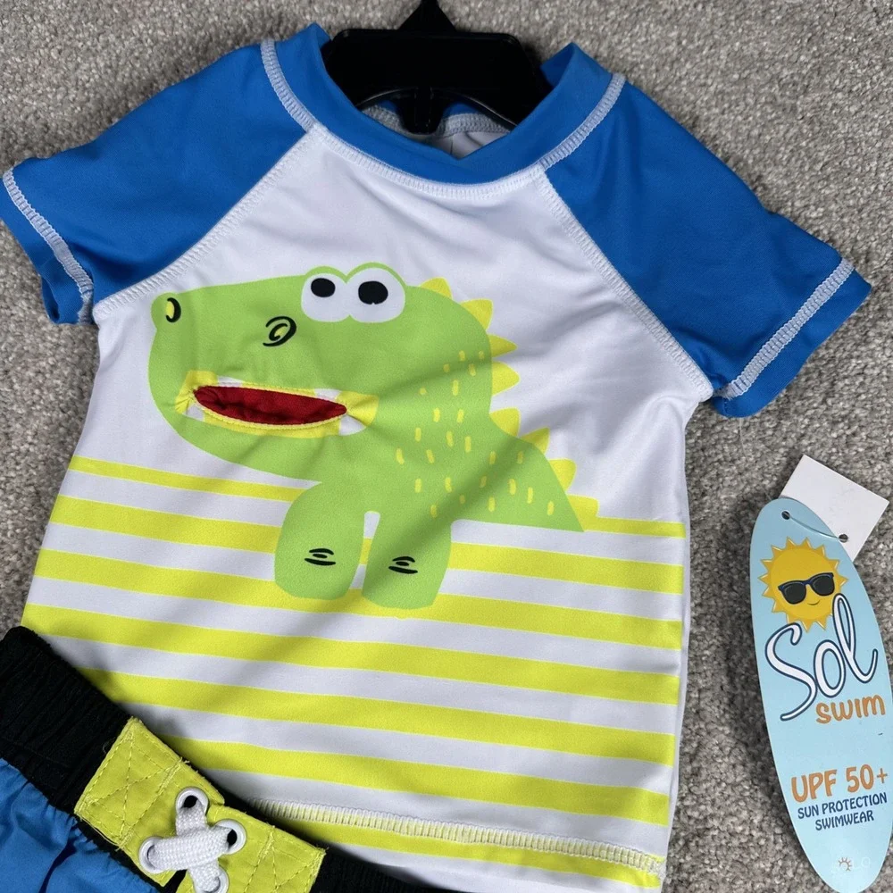 Sol Swim Boy's 2 Piece Swim‎ Set 6-9 Months UPF 50+ Sun Protection Lizard Iguana
