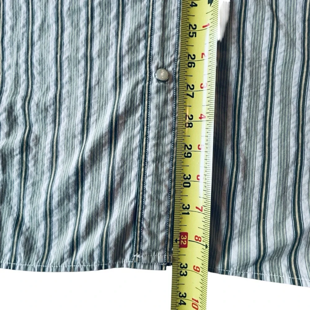 Banana Republic Mens XL Green Striped Pearl Snap Slim Fit Long Sleeve Shirt