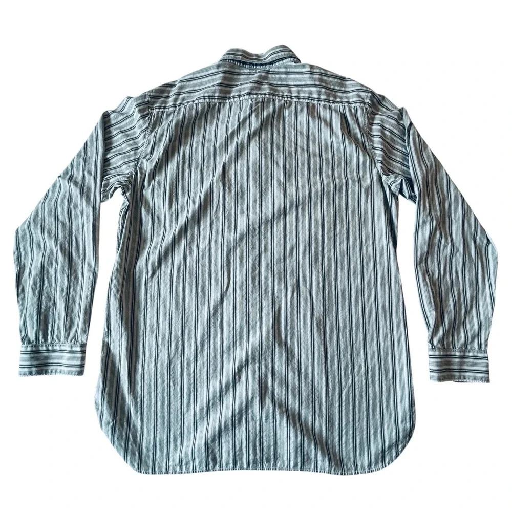 Banana Republic Mens XL Green Striped Pearl Snap Slim Fit Long Sleeve Shirt