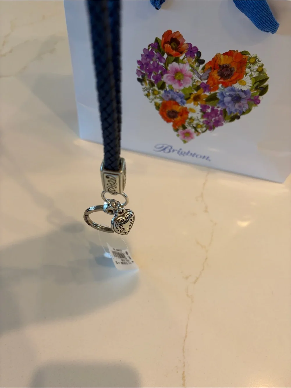 NWT Brighton Blue Braided Leather Heart Charm Wrist Keyring