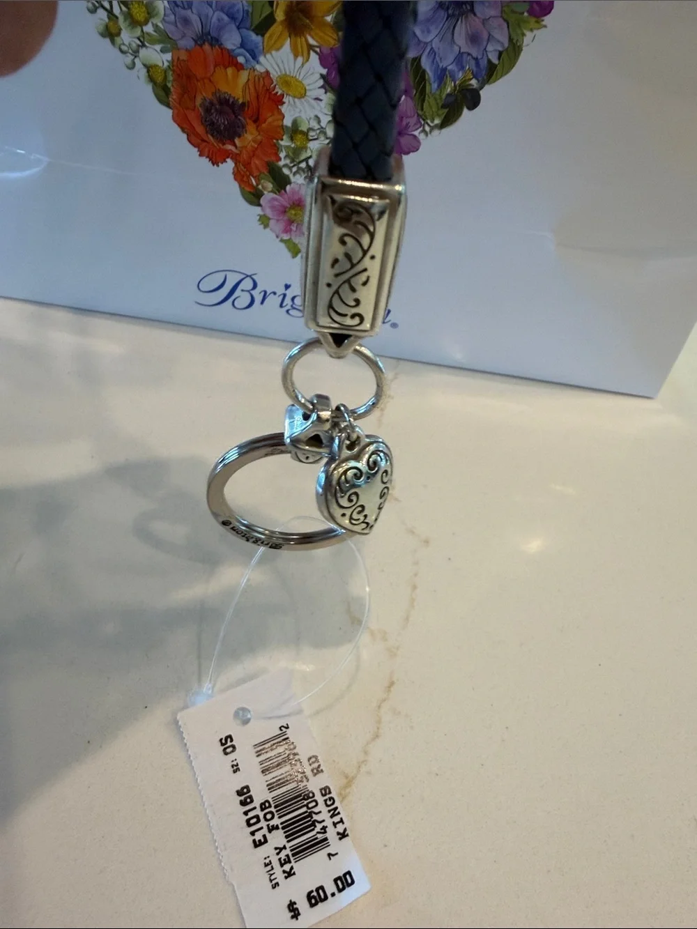 NWT Brighton Blue Braided Leather Heart Charm Wrist Keyring
