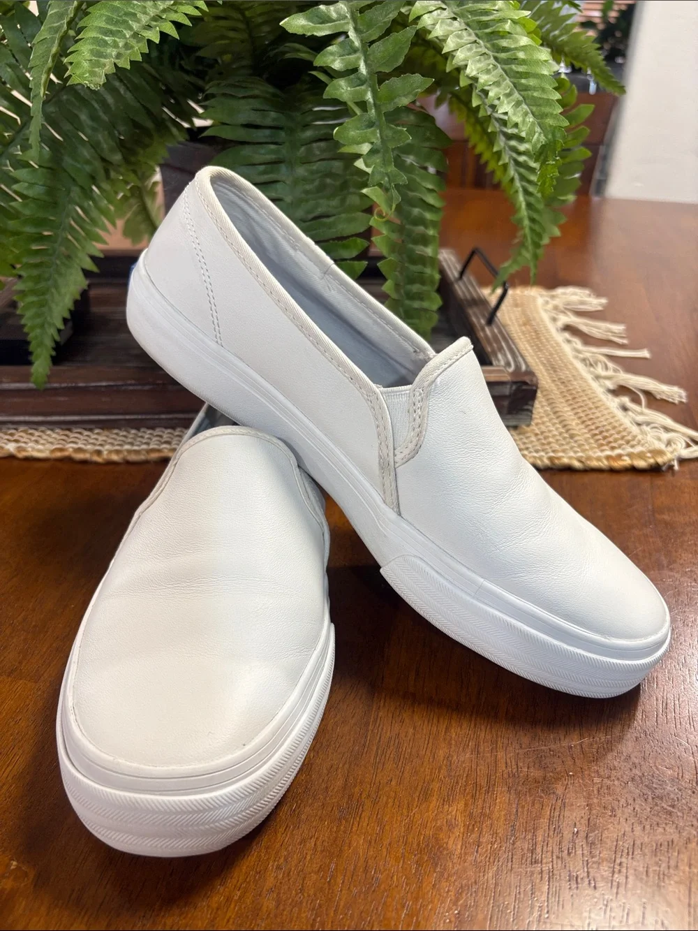 Keds White Slip-On Platform leather Loafers
