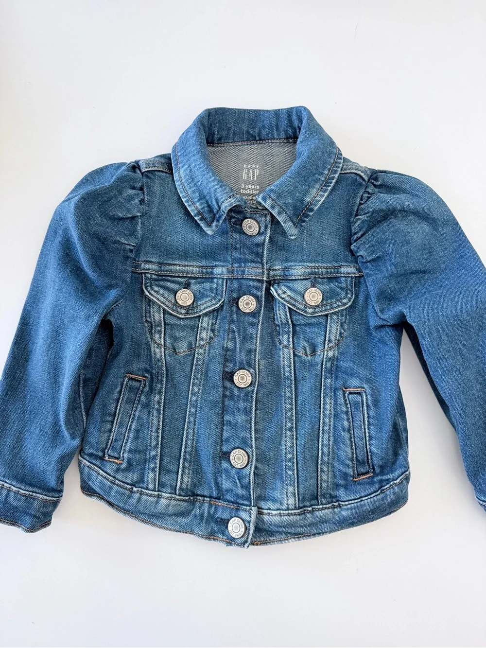 GAP Girls Blue Denim Jacket with Puff Shoulders Size 3