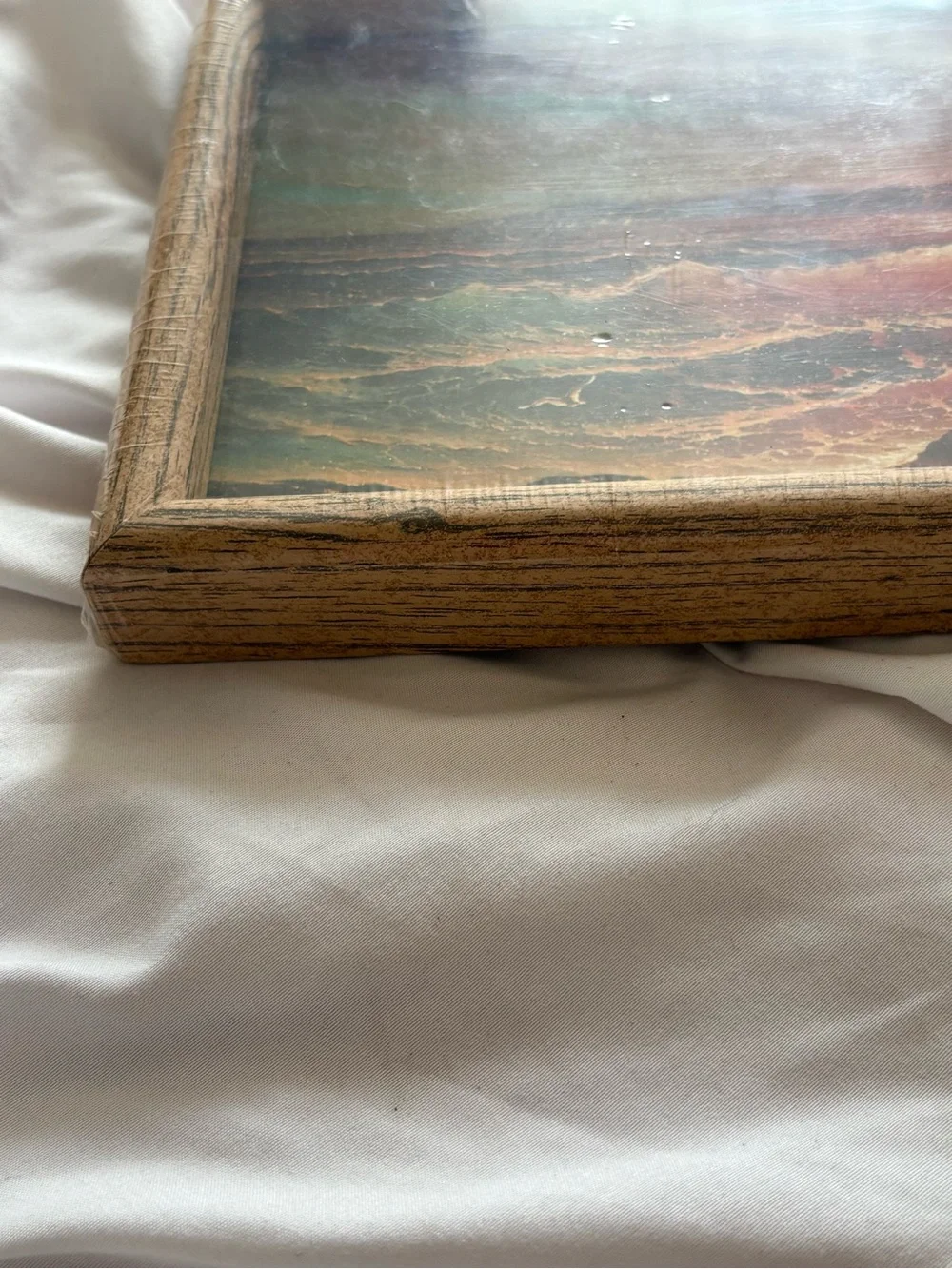 Vintage 70s sunset beach ocean art print framed wood new wall home decor