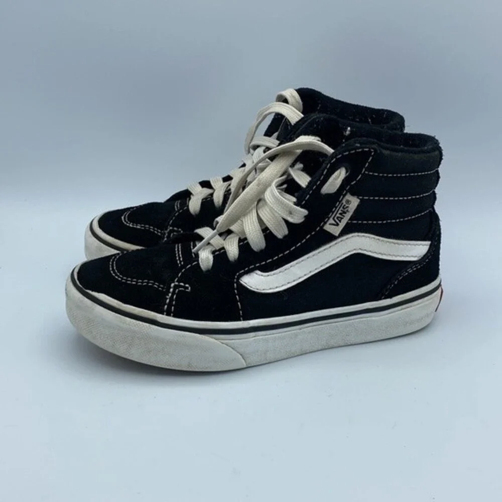 Vans Suede Canvas Lace-Up Skate Sk8-Hi Sneakers Shoes Black White Size Youth 13