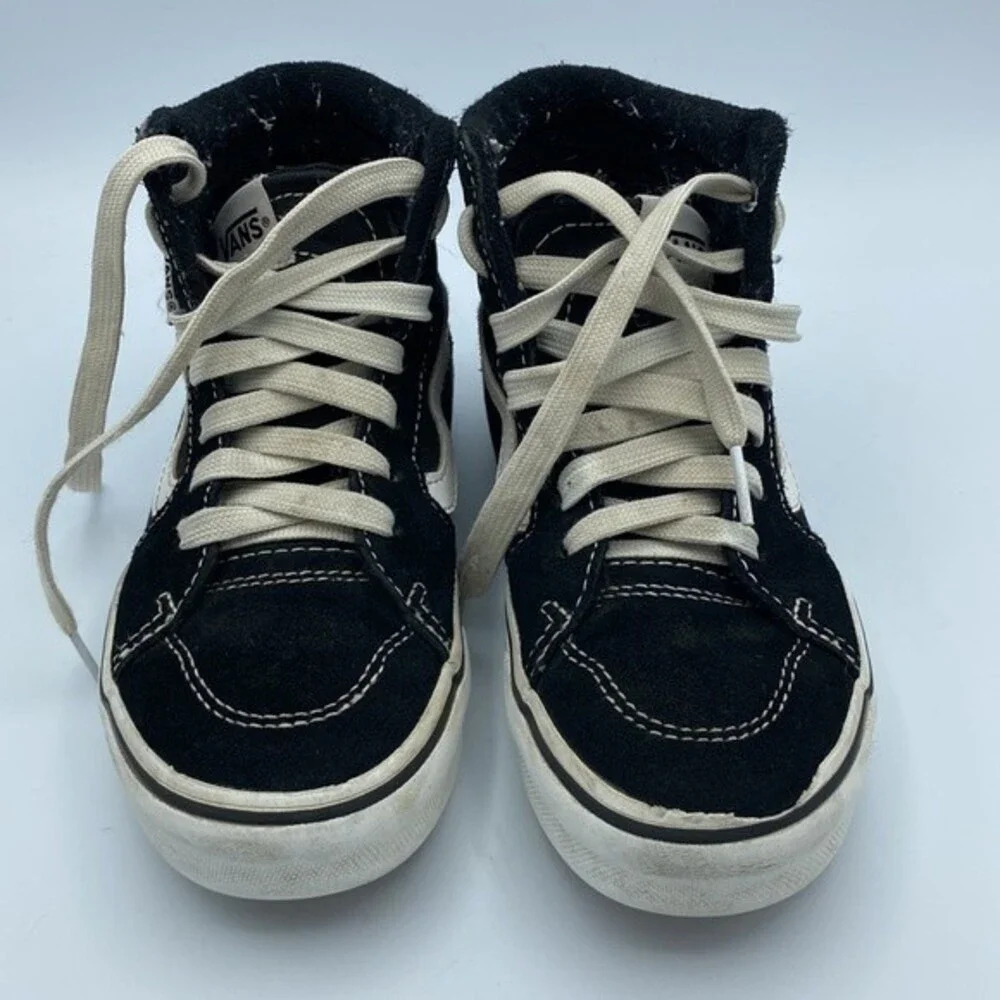 Vans Suede Canvas Lace-Up Skate Sk8-Hi Sneakers Shoes Black White Size Youth 13