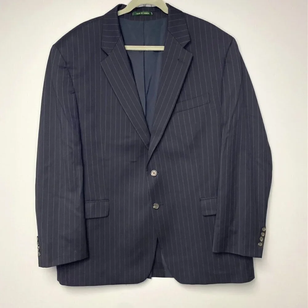 Lauren Ralph Lauren Navy Pin Stripe 100% Wool‎ 2-Button Men's Blazer Size 48R