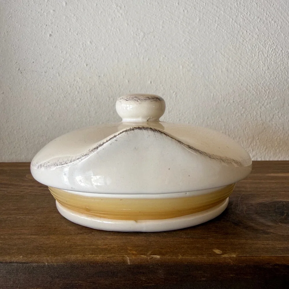 Ceramic Replacement Lid Pointed Cream Yellow Round Knob Farmhouse Kitchen