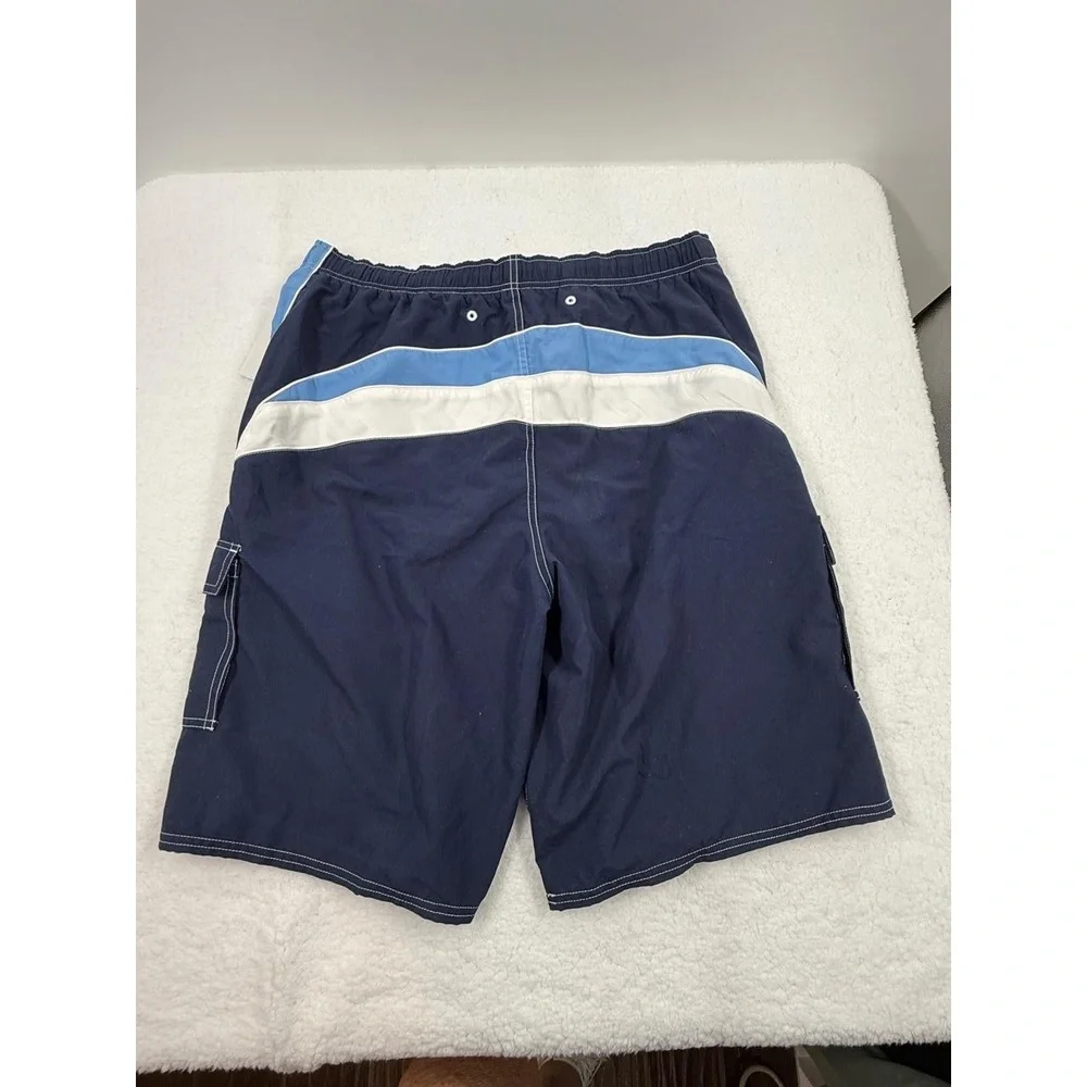 Carnival Navy Blue White Piping Drawstring Waist Side Pockets Shorts Extra Large