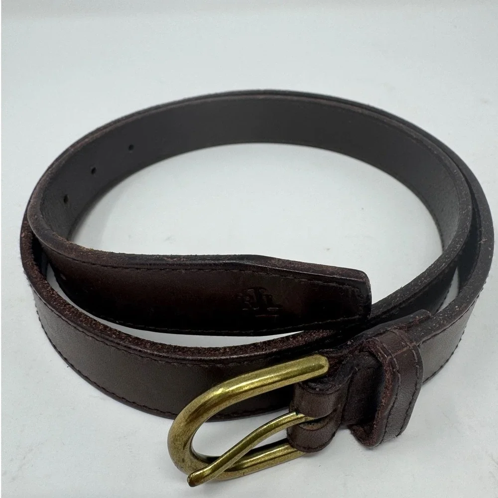 Ralph Lauren Kids Dark Brown‎ Leather Belt Gold Buckle 38 9108005-210 Uniform