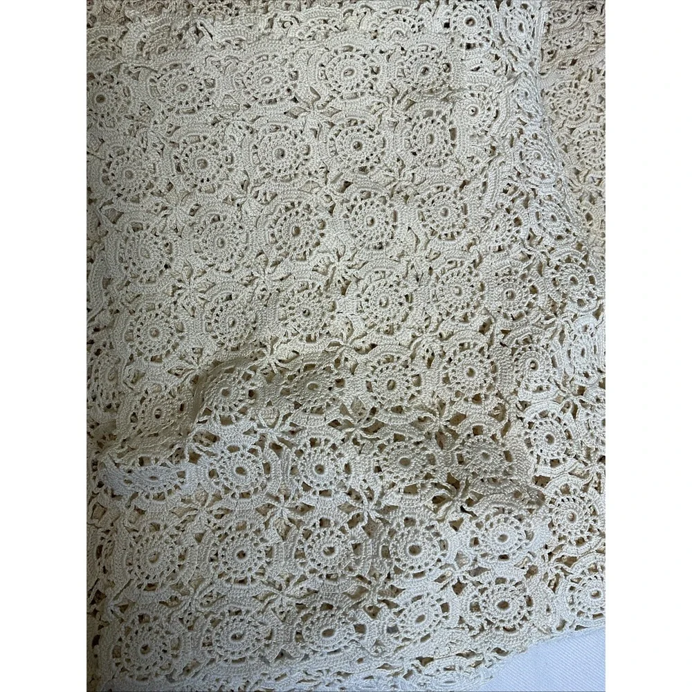 Vintage Crochet Tablecloth 8 Place Mats Runner Doily Set Ecru Cottagecore Lace