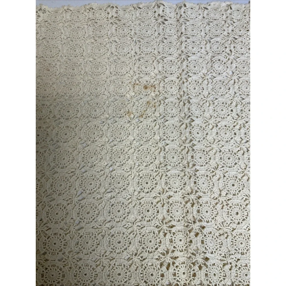 Vintage Crochet Tablecloth 8 Place Mats Runner Doily Set Ecru Cottagecore Lace