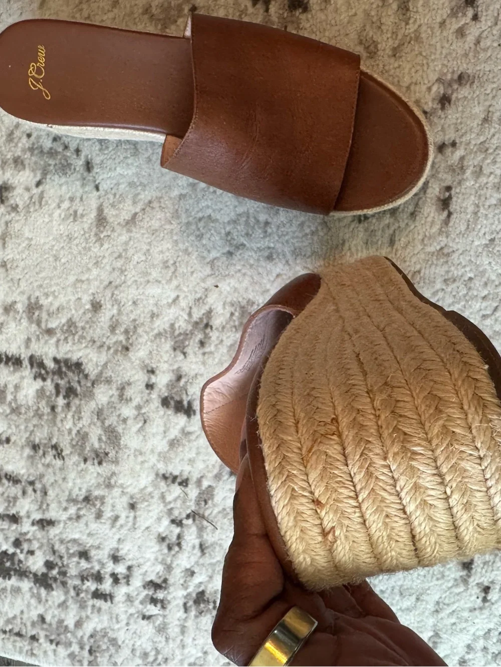 J.Crew Leather Espadrille Wedge Slide Sandals Size 9.5 Cognac